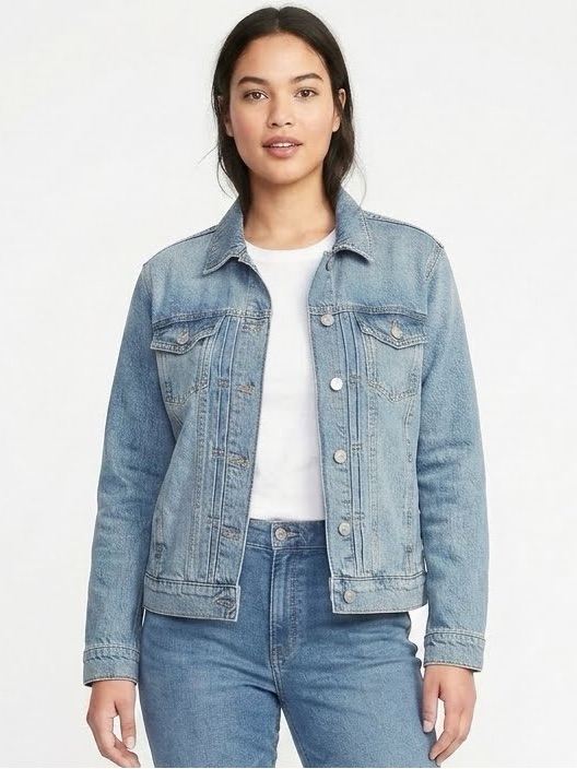 Old Navy Medium Wash Distressed Denim Jacket Size M